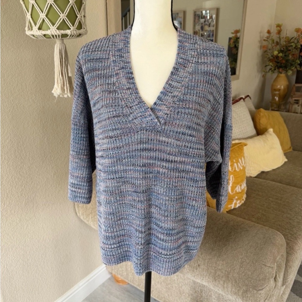J. Jill Blue Heathered V-Neck Sweater